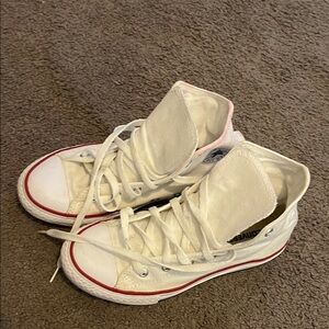 Converse White High-Tops with Red and Blue Details